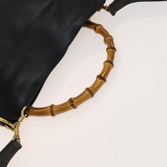 GUCCI Bamboo Hand Bag Leather Black Gold 001 001 - Picture 10 of 16